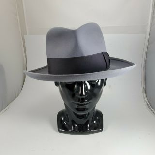 Vintage Grey Felt Stetson Sovereign Fedora Hat & Box Size 7 1/8 One
