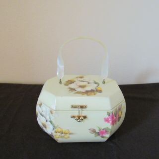 Vintage Bakelite Floral Design Box Purse Handbag W/lucite Handle