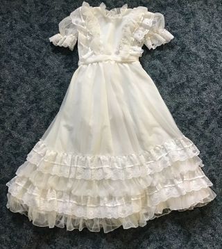 White Ivory Lace Ruffle Long Dress First Holy Communion Girls Vintage 70 80’s 10