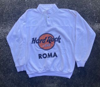 Vintage 80s Hard Rock Cafe Roma Pullover 3/4 Snap Button Sweatshirt Size Xxl