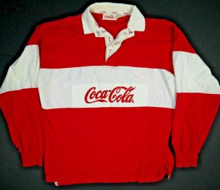 Vintage 90s Coca Cola Polo Shirt Rugby Color Block Coke Soda Pop Mens L/xl