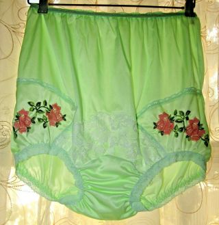 Vintage Green Lorraine Nylon Lace Granny Gusset Panties 9 Xl Custom
