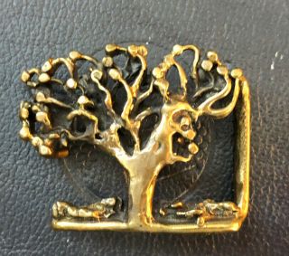Vtg 70s Rare Hand Crafted Solid Brass Belt Buckle Tree Of Life Handmade Nature