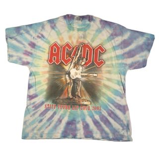 Vintage Ac/dc Stiff Upper Lip Tie Dye Double Sided Graphic T Shirt Band 2001 Xl