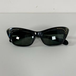 True Vintage Black Cat Eye Sunglasses Made In France Rhinestone Pinup Rockabilly