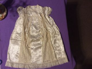 Vtg Antique White Cream Christening Gown Baptism Dress Baby Smocking