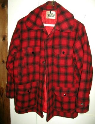 Vintage Woolrich Wool Red Black Plaid Hunting Jacket Coat Size 42 Long 1960’s