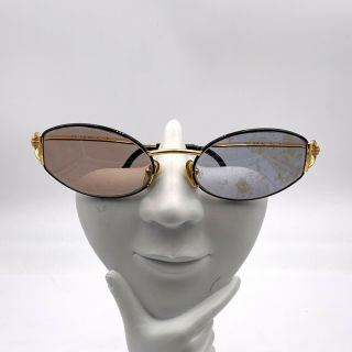 Vintage Gucci Gg2602/s Black Gold Metal Oval Sunglasses Italy Frames Only