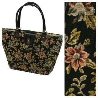 1960s Tapestry Purse / Large Floral Print Carpet Bag Top Handle Handbag