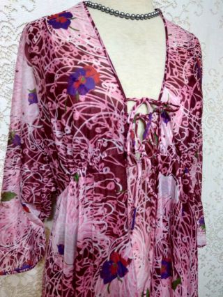 Vintage Vanity Fair Red Pink Floral Gown Robe Set S/m 36 Nylon Tricot Peignoir
