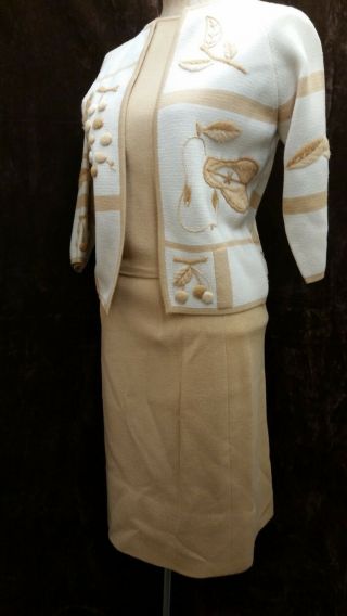 Vintage 1960 ' s Cream Golden Yellow Wool Knit Skirt Suit by Savoia de Italia M 3