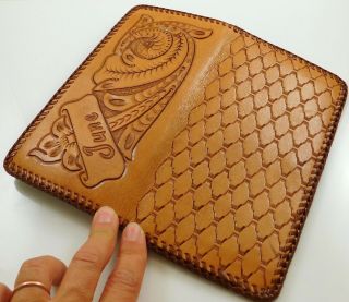 Vintage Hand Tooled Leather Wallet Monogrammed JUNE Kisslock Checkbook Holder 3