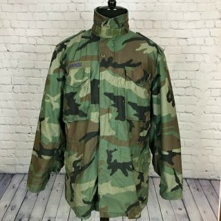 Vintage Us Army Military M65 Cold Weather Hooded Camo Field Jacket Mens Large
