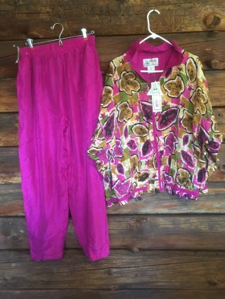 Nwt Vtg 80s 90s Casual Isle Windbreaker Silk Track Suit Jacket Pants Xl