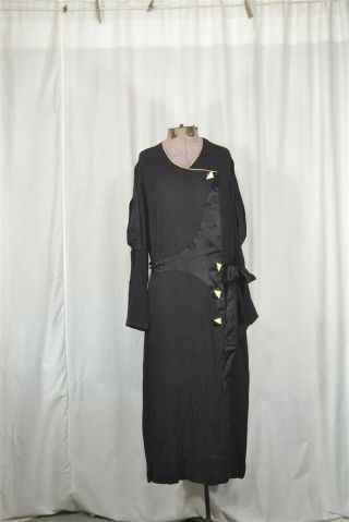Antique Dress Deco Depression 1930 Black Crepe Bust 38 Med - Lg Wrap