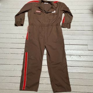 Vintage 1970s United Airlines Mechanic Brown Long Sleeve Coverall Suit Xl 46