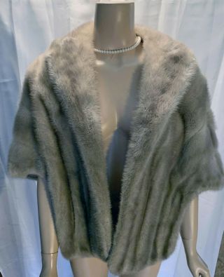 Vintage 60s Silver Mink Fur Stole Grey Bridal Wedding Draped Deco Cape Jacket