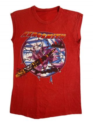 Vintage 80s Aerosmith Red Sleeveless Medium 1986 Done With Mirrors Tour T Shirt