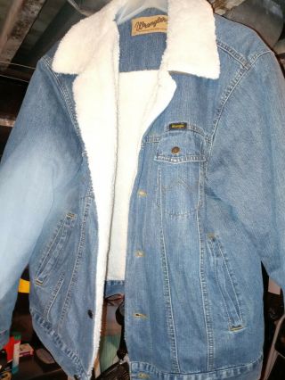 Mens Wrangler Vintage Sherpa Lined Denim Ranch Jacket Usa Made Size M