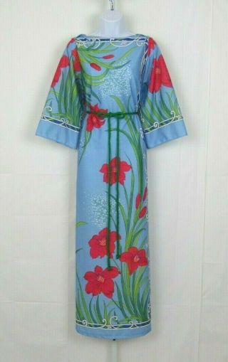 Vtg 1960s Saks Fifth Avenue Floral Maxi Dress & Rope Belt