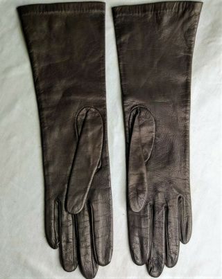 Vintage Long Silk Lined Kidskin Leather Gloves From Christian Dior Sz 6 11.  5 "