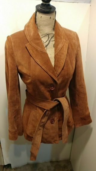 Vintage 60s 70s Seude Leather Coat Francoise Moreau Rust Size 6