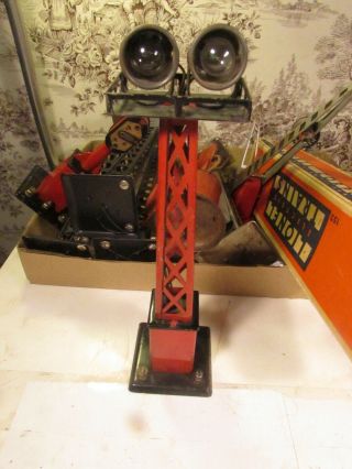 Marx Dual Lighted Search Light Tower,  Red And Black,  Unrestored