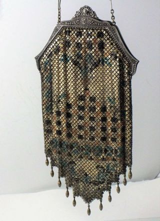 Art Deco Antique Mandalian Mfg Co.  Enamel Mesh Flapper Handbag Purse