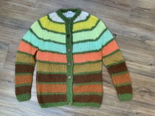 Women’s Vintage 70’s Mohair Lerner Shops Hand Knit Italy Button Sweater Size 38