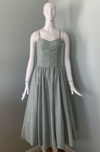 Vintage 40 ' s Green & Ivory Harlequin Cotton Sundress | B34 W27 2