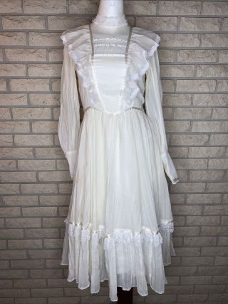 Vtg Gunne Sax Women’s Cotton & Lace Ivory Long Gown Cottage Core Size S