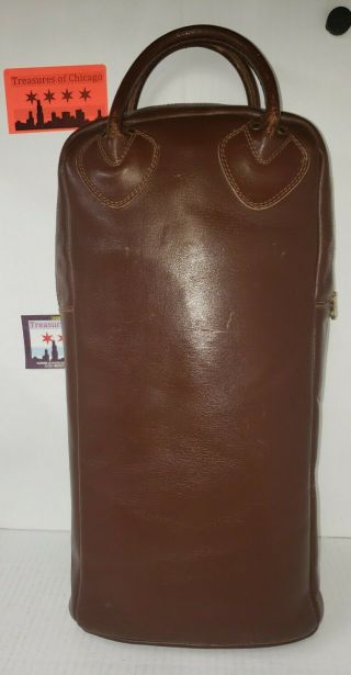 Vintage Ll Bean Brown Leather Thermos / Wine Bag Holder Made In Usa Carry Tote