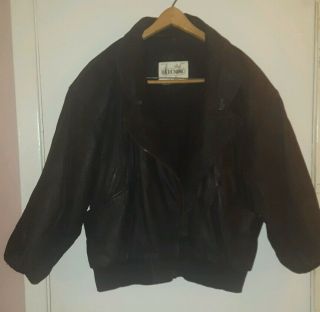 Retro Vintage Mens Geronimo Black Leather Bomber Jacket Medium Med 54215