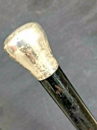 Old Antique Marked Sterling Silver Handle Ebony Wood Walking Cane Stick 35.  5 "