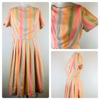 Vintage 50s Jc Penney Pastel Striped Cotton Shirtdress House Dress Large