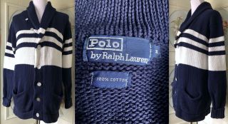 Vtg Polo Ralph Lauren Sweater Cowichan Cardigan Cotton Oversized Mop Buttons M