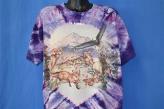 Vintage 90s Purple Tie Dye Lisa Chapman Fox Eagle Moose Animal Nature T - Shirt Xl