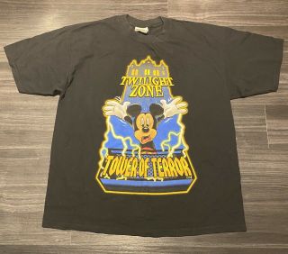 Vintage 1990s Walt Disney Tower Of Terror Mickey Mouse T Shirt Black L/xl
