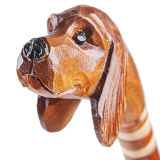 Dachshund Wooden Cane Handle Wood Handmade Support Walking Canes Carved Vintage
