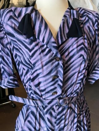 Vintage Midcentury 40’s Dress Purple And Navy Animal/ Geometric Print 2