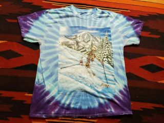 1995 Grateful Dead Skull Mountain Tie Dye Hippie Downhill Ski T Shirt Sz M/l