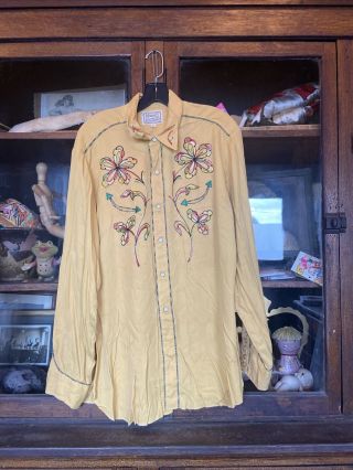 Vintage Mens H Bar C Ranchwear Western Cowboy Shirt 1950’s Embroidered
