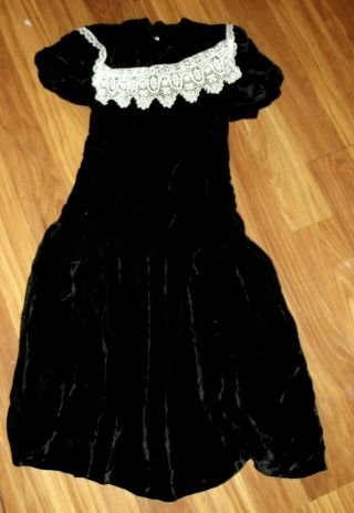 Vintage Gunne Sax Black Velvet Dress White Lace Trim Sz 4/5 Jessica Mcclintock