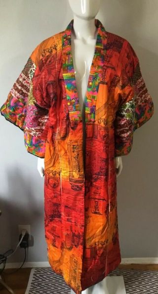 Vintage Patchwork Kimono Style Reversible Robe Made From A Quilt Boho Hippie