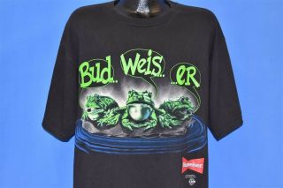 Vintage 90s Budweiser Frogs Bud Weis Er Your Pad Or Mine Black Beer T - Shirt Xl