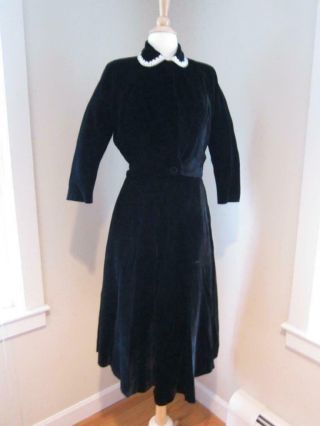 Vtg 1950s Jerry Parnis 2pc Black Velvet Strapless Dress W/short Jacket Sz S M