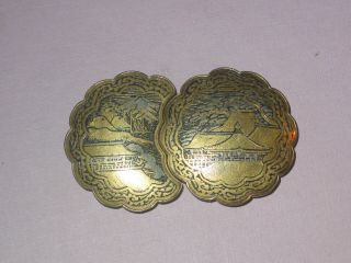 Antique Brass Two Part Dress Buckle With Scenic Japanese Motif