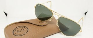 Vintage B&l Ray Ban 52[]14 Usa Gold Metal Green Aviator Pilot Small Sunglasses