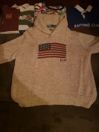 Vintage Polo Ralph Lauren Stadium Schawl Sweater Rl67 Us Flag Sz.  Xxl /cp - 92