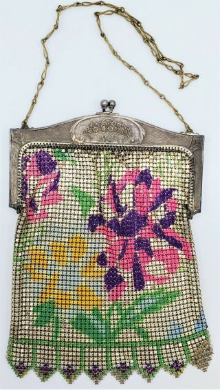 Antique vintage Whiting and Davis Deco enamel mesh purse Frame 2